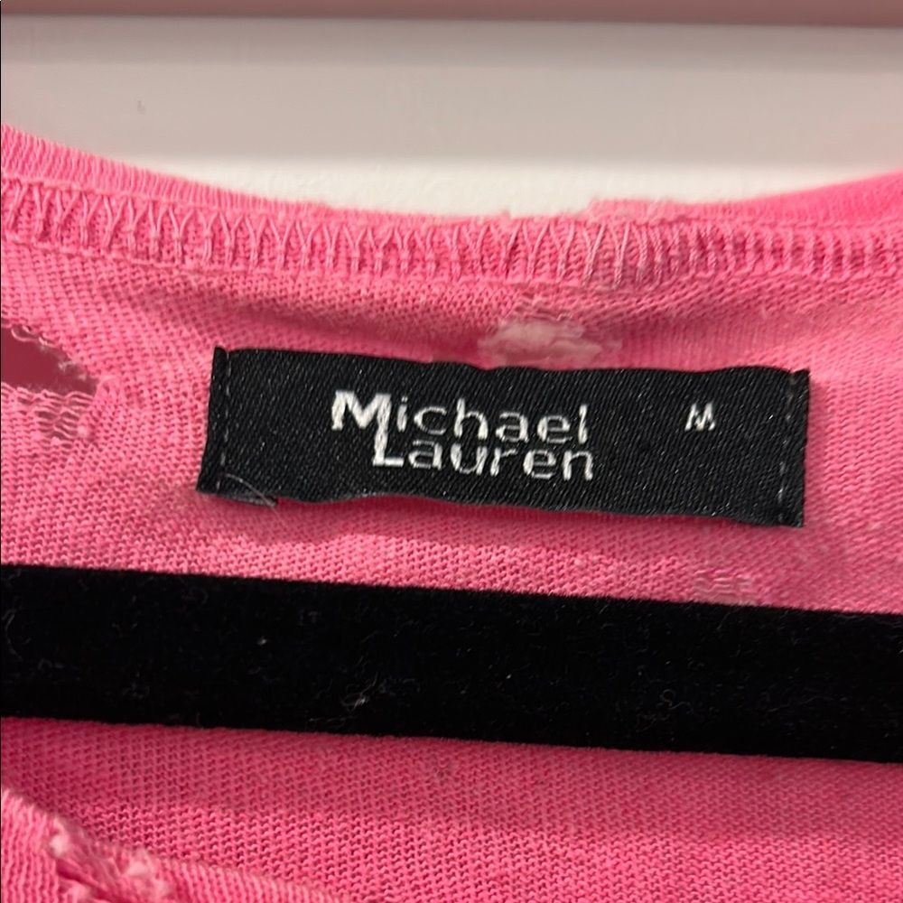 Michael Lauren Hot Pink Distressed Short Sleeve Tee - Picture 5 of 11